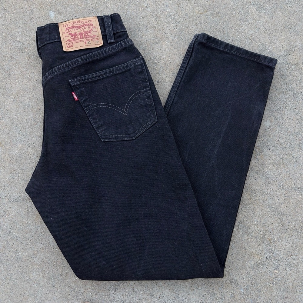 VTG‎ Levi's 550 Jeans Mens 31x32 (28x32) Black Denim Relaxed Taper Fit Y2K